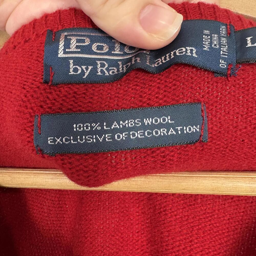90's Ralph Lauren Red 100% Lamb's Wool Long Sleeve Sweater - Picture 5 of 6